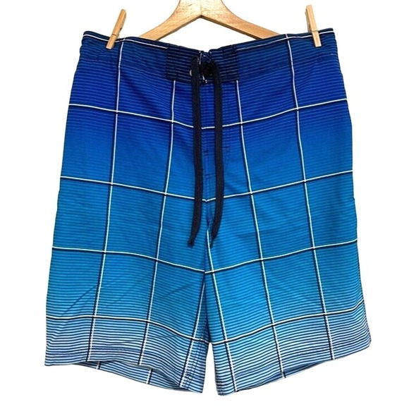 OP - Bathing Suit trunk/ shorts lined blue plaid men's size Medium - Picture 1 of 5